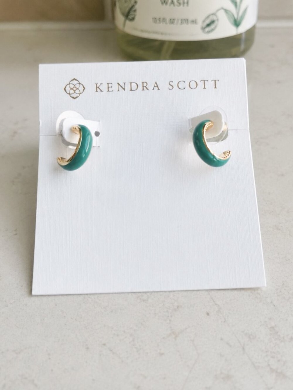 Kendra Scott Ainsley gold green enamel Huggie earrings chic Minimalish